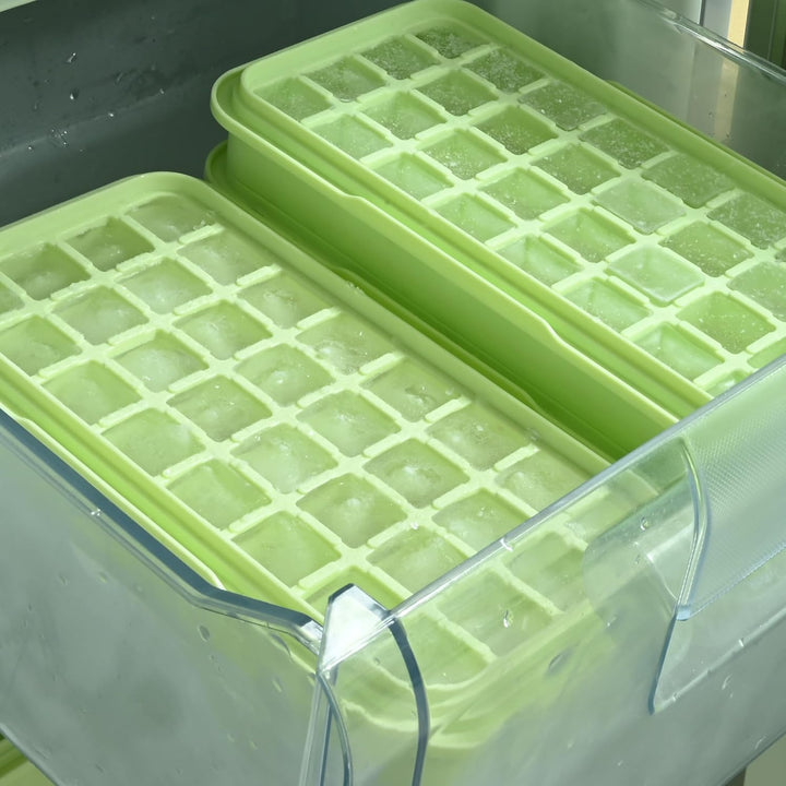 Ice Trays for Freezer with Lid & Bin, Ice Cube Tray Making 64 pcs Ice Cubes, Easy Press to Release I