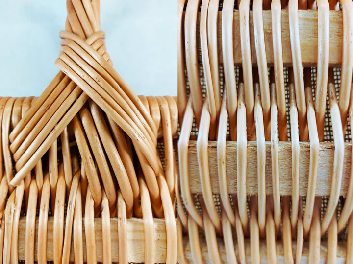 Weidenkorb Holzkorb Kaminkorb aus Naturweide - mit Jute vernäht (L) 60 x (B) 48 x (H) 35/48 cm