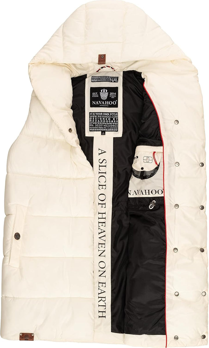 Navahoo warme Damen Winter Steppweste lang mit Kapuze Madilynaa XS-XXL M Offwhite, M Offwhite