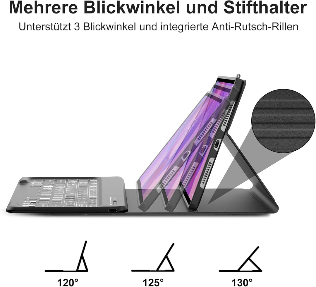 Hülle mit Tastatur für Lenovo Idea Tab Plus 12,1" 2025, 7 Farbige Beleuchtung, Bluetooth Abnehmbare