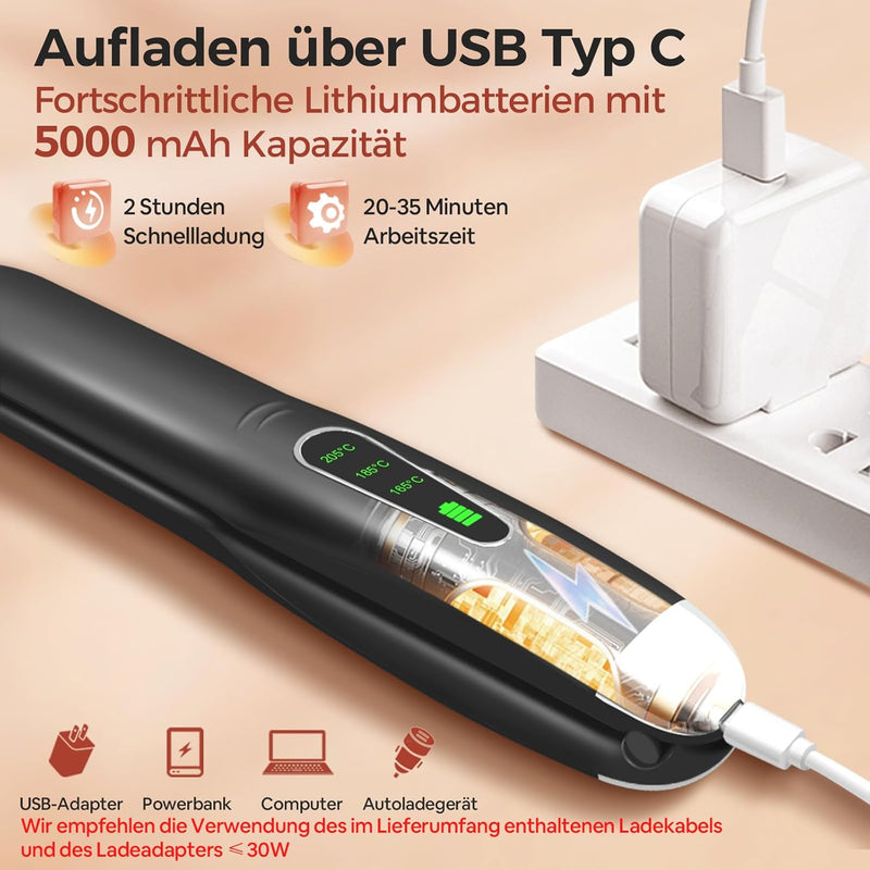 SUNMAY Voga Glätteisen Kabellos mit 5000mAh Akku, Akku Haarglätter und Lockenstab 2 in 1, Mini Tragb