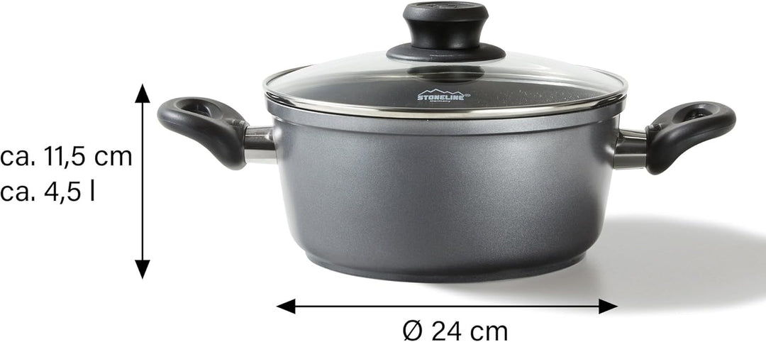 STONELINE Aluguss Kochtopf 24 cm, Topf mit Deckel 4,5 L, Antihaft beschichtet mit echten Steinpartik