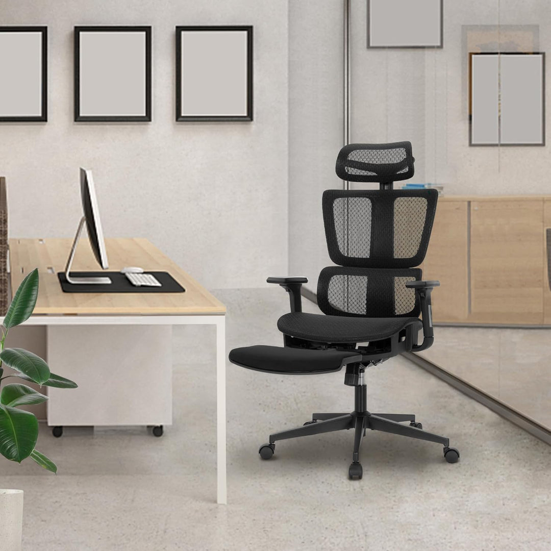 ALPHA HOME Ergonomischer Bürostuhl Schreibtischstuhl mit Fussstütze Verstellbarer Lendenwirbelstütze