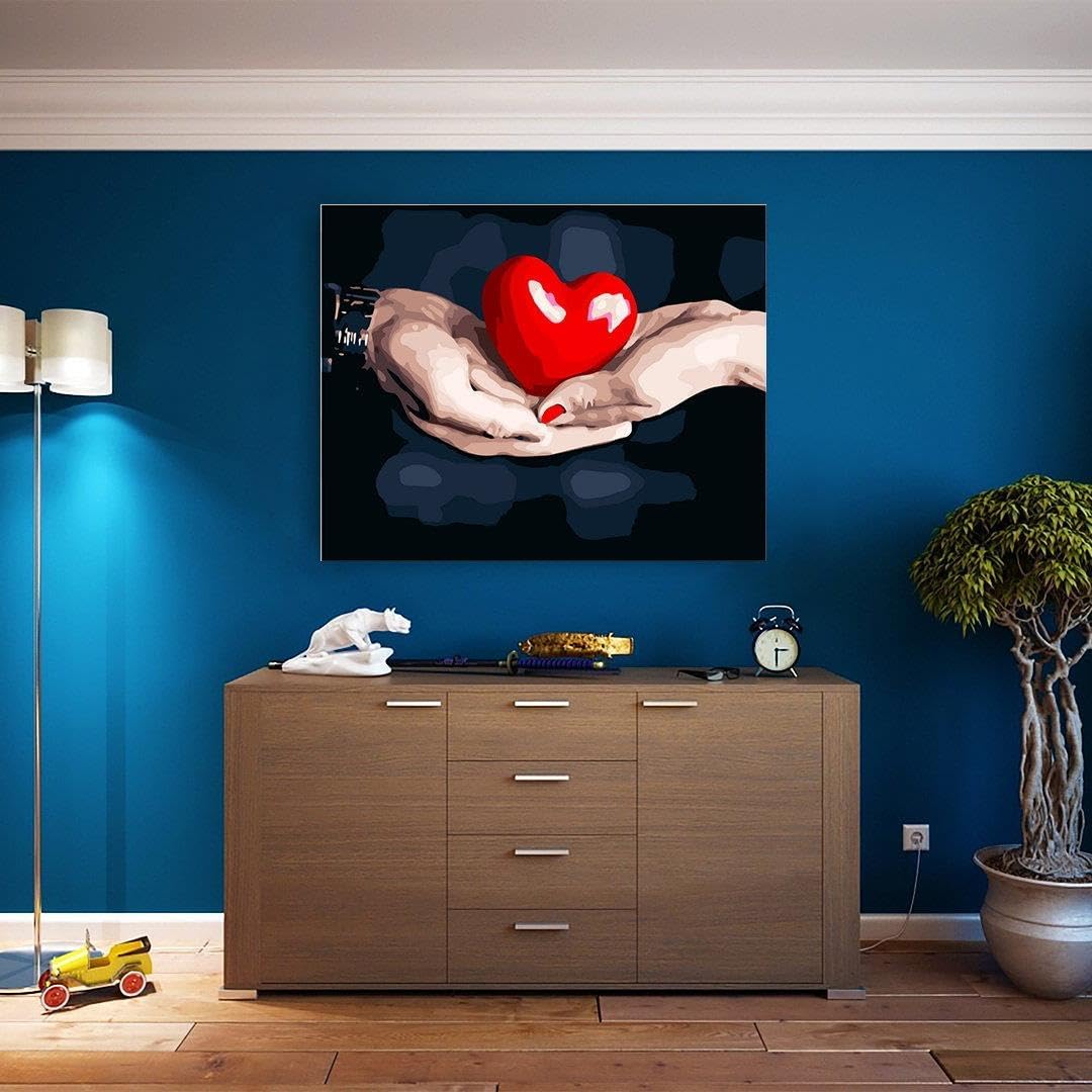 Artnapi Malen nach Zahlen Erwachsene mit Rahmen | DIY Handgemalt | Herz in Händen | Kit für Anfänger