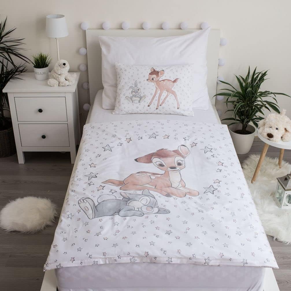 Bettwäsche Baby Bambi Stars, Disney, Bettbezug 2-teilig, 100 x 135 cm + Kissenbezug 40 x 60 cm, 100%