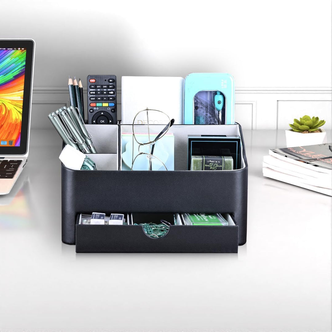 KINGFOM Büro Schreibtisch Organizer Mit 5 Fächern & Schubladen, Multifunktionales Ordnungssystem - S