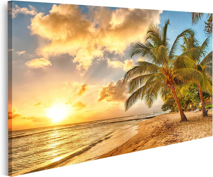 islandburner Bild auf Leinwand Schöner Sonnenuntergang Über Dem Meer Mit Blick Auf Palmen Barbados K