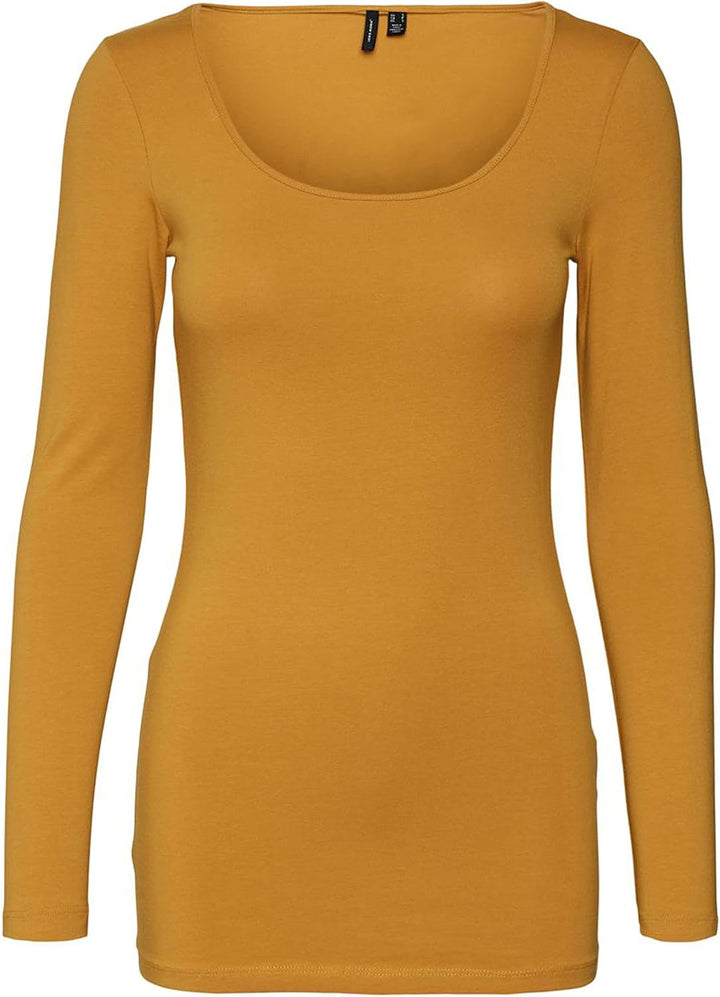 VERO MODA Female Top VMMAXI T-Shirt S Gelb/Braun (1x Chai Tea/ 1x Coffee Bean), S Gelb/Braun (1x Cha