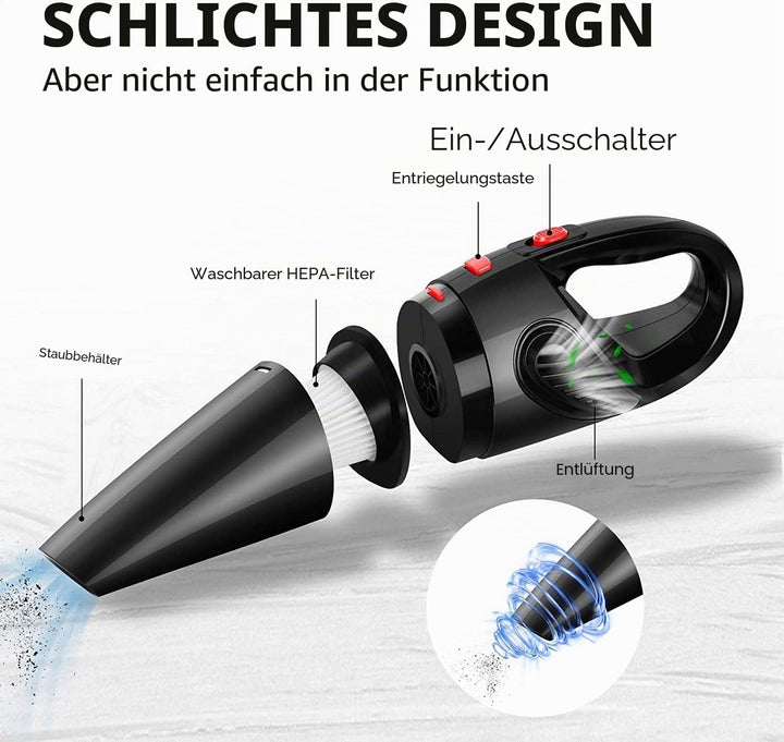 Handstaubsauger, Kabellos Handstaubsauger Akku, 9000PA Mini Autostaubsauger USB Aufladbar Tragbar Le