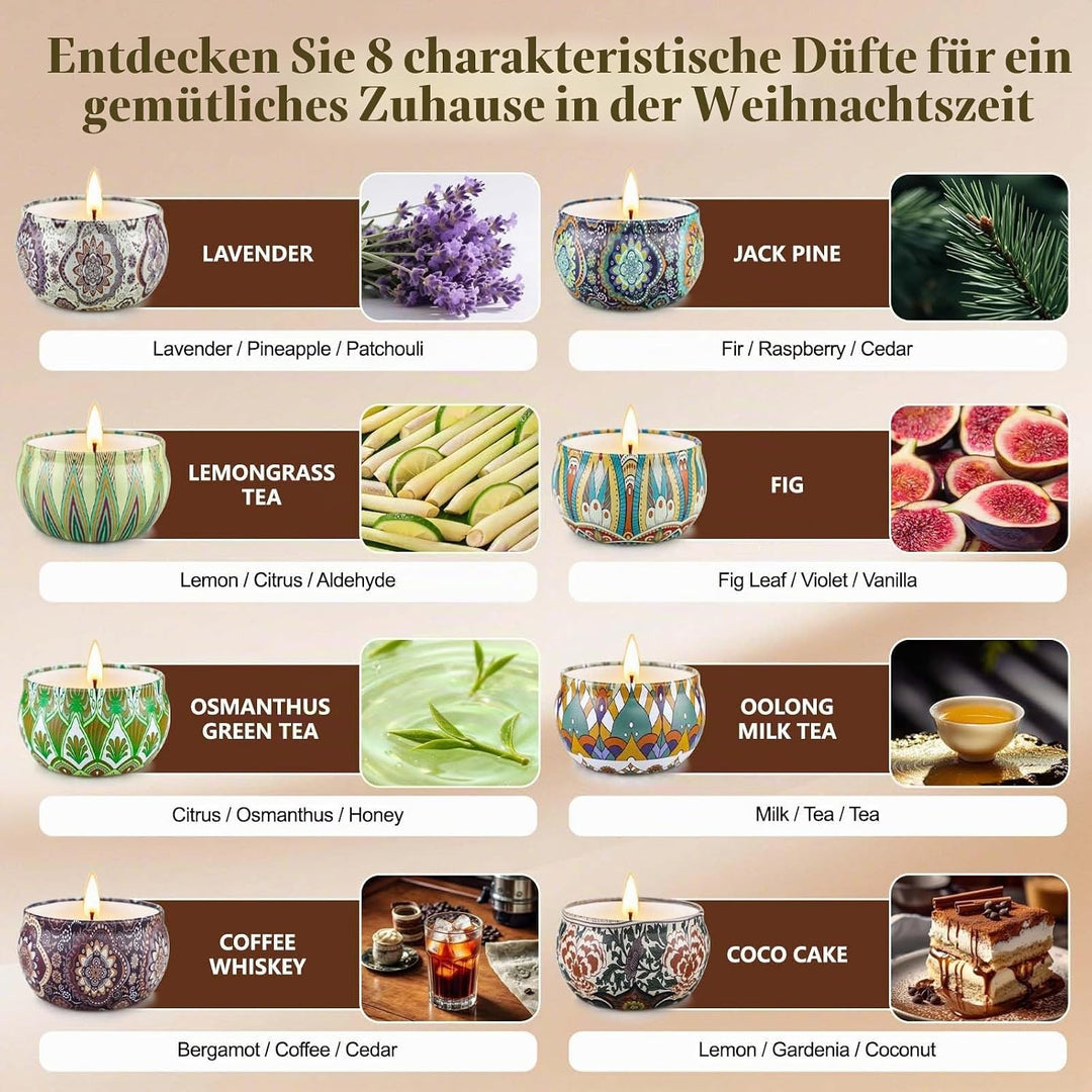 Geschenke für Frauen, 8 * 70g Duftkerzen Geschenkset für Frauen, Sojawachs Aromatherapie Kerzen für