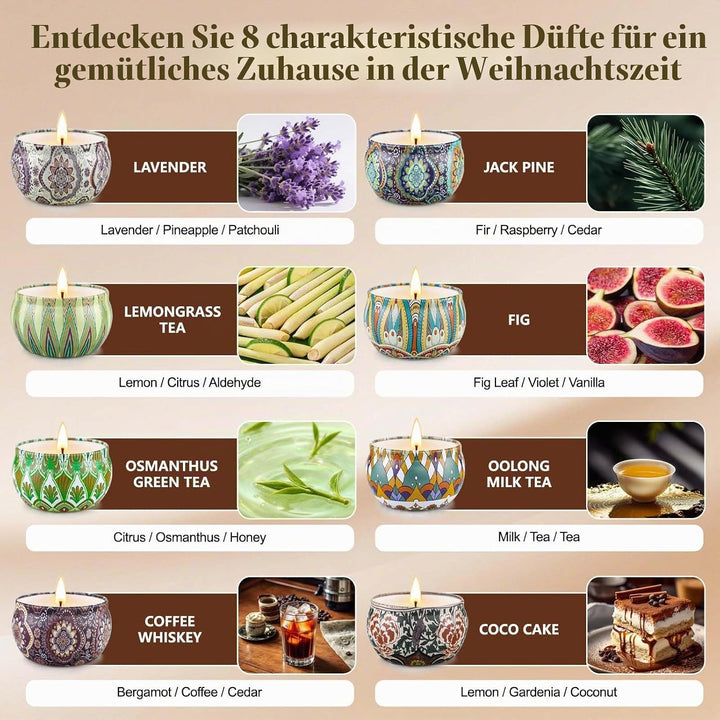 Geschenke für Frauen, 8 * 70g Duftkerzen Geschenkset für Frauen, Sojawachs Aromatherapie Kerzen für