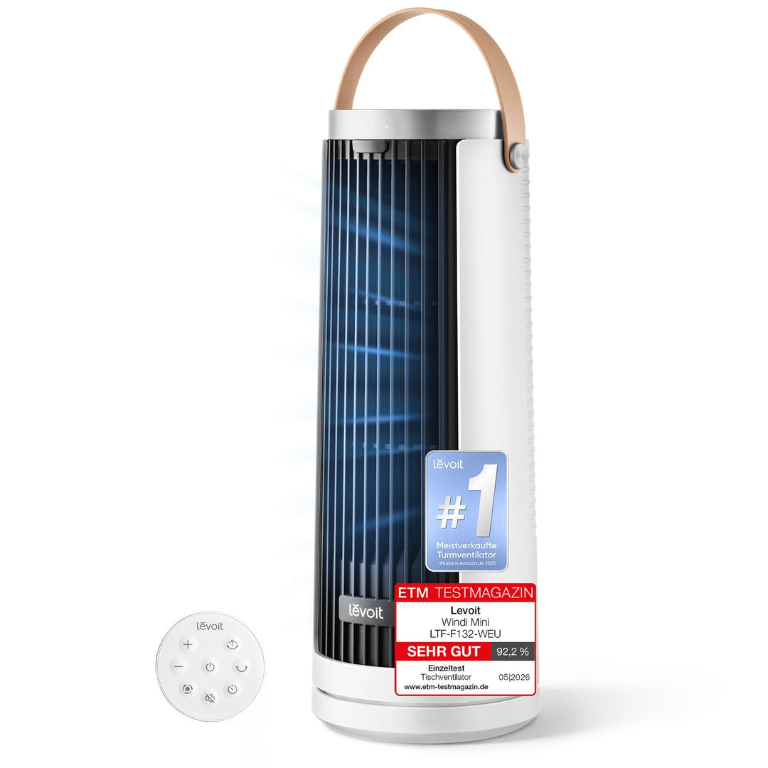Levoit Kompakt Turmventilator DC Motor – alle Stufen leiser Ventilator, ab 20dB – 7m/s Kühlung, 33 c