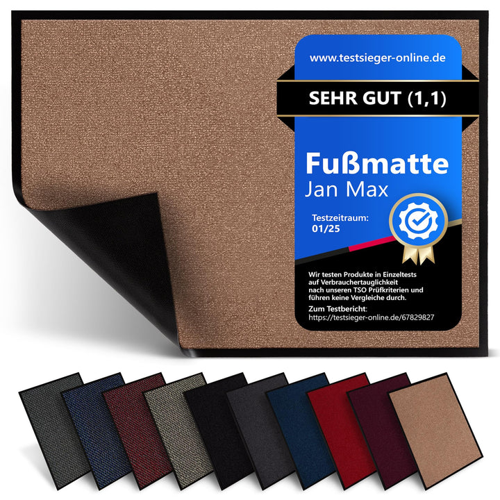 Jan Max Schmutzfangmatte - 8 Farben - Fussmatte mit 2900g/m2 PP Twisted Heatset Faser - 2,4l/m2 Feuc