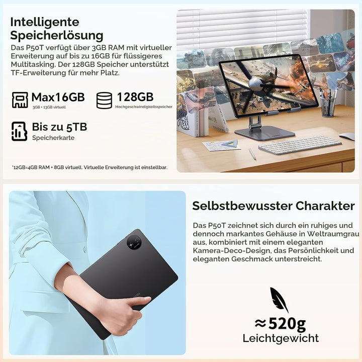 TECLAST P50T Android 16 Tablet 11 Zoll Gemini AI, 90Hz Display, T7250 Octa Core Gaming Tablets, 8000