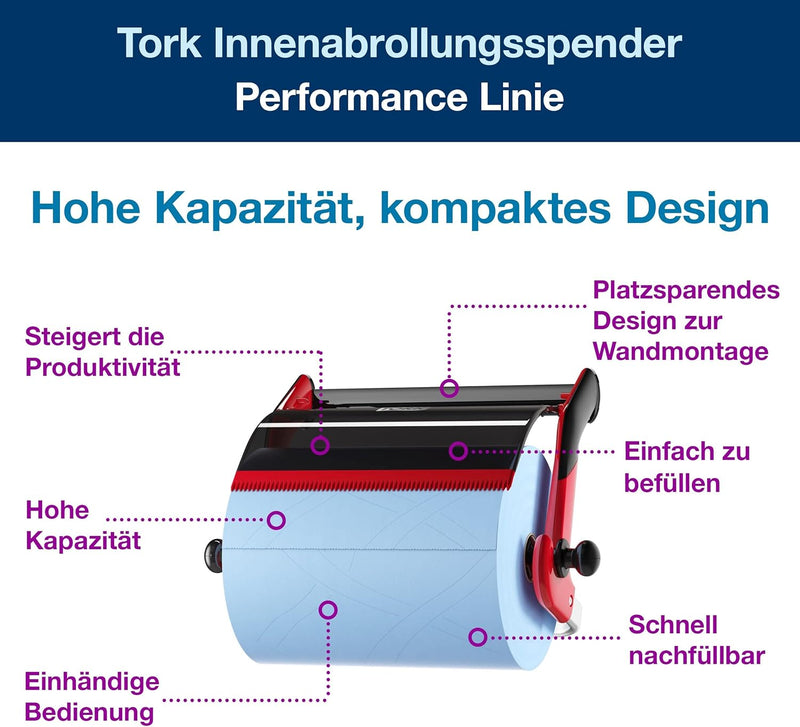 Tork 652108 Wandhalter in Rot Schwarz / Papierrollenhalter für Tork W1 Papierwischtücher im Performa