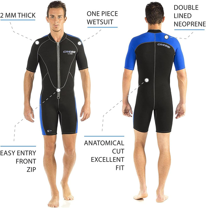 Cressi Lido Man - Shorty Neopren High Stretch 2 mm Neoprenanzug für Herren Schwarz- Grün S, Schwarz-