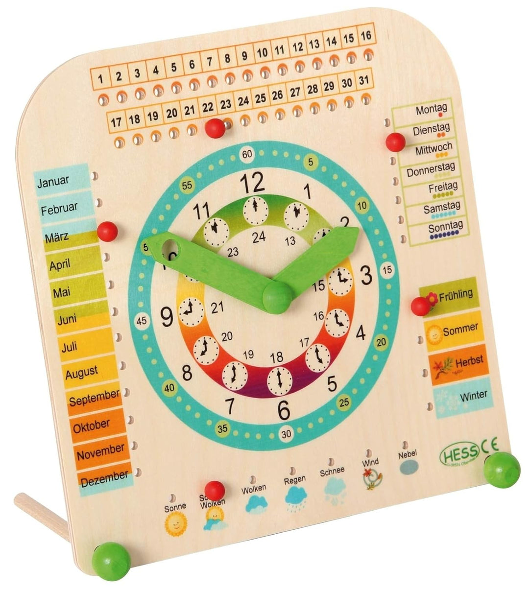 Hess Holzspielzeug 14658 - Stand - Kinderlernuhr aus Holz, ca. 25 x 25 cm