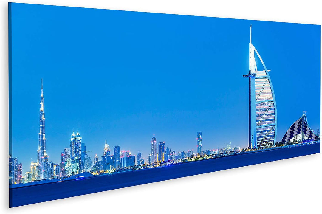 islandburner Bild auf Leinwand Skyline Dubai Bei Nacht Bilder Wandbilder Poster Leinwand 120x40cm -