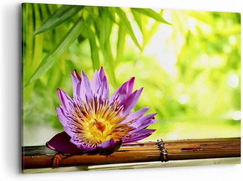 ARTTOR Bilder auf Leinwand 100x70cm Leinwandbild Asien spa bambus blume Gross Wanddeko Bild Schlafzi