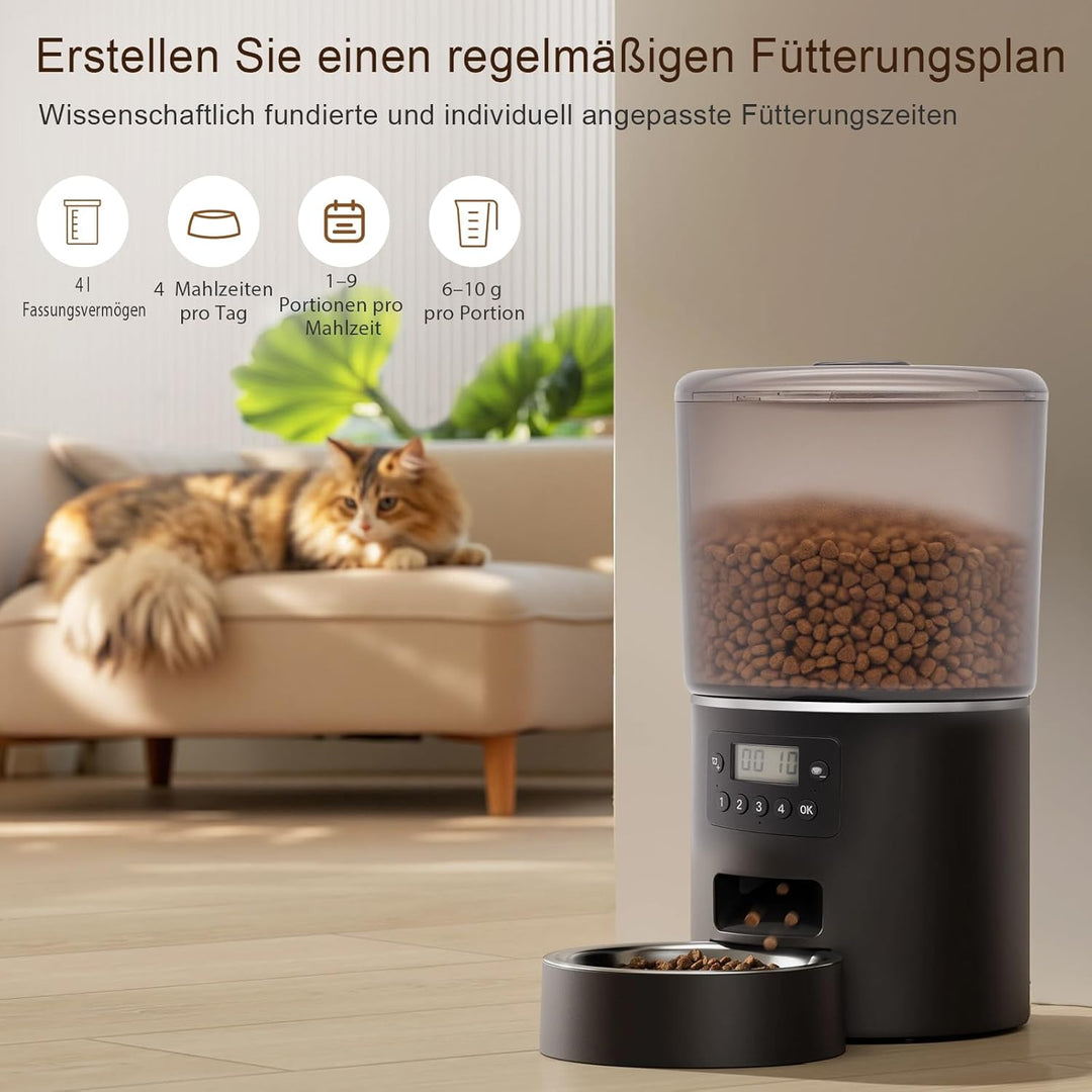 Futterautomat Katze, Automatischer Futterspender mit Timer – 4L grosses Fassungsvermögen, Programmie