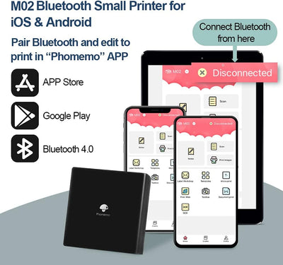 Phomemo Tragbarer Fotodrucker M02 Set 3 Papierrollen enthalten - Taschen-Thermodrucker Kleiner Bluet