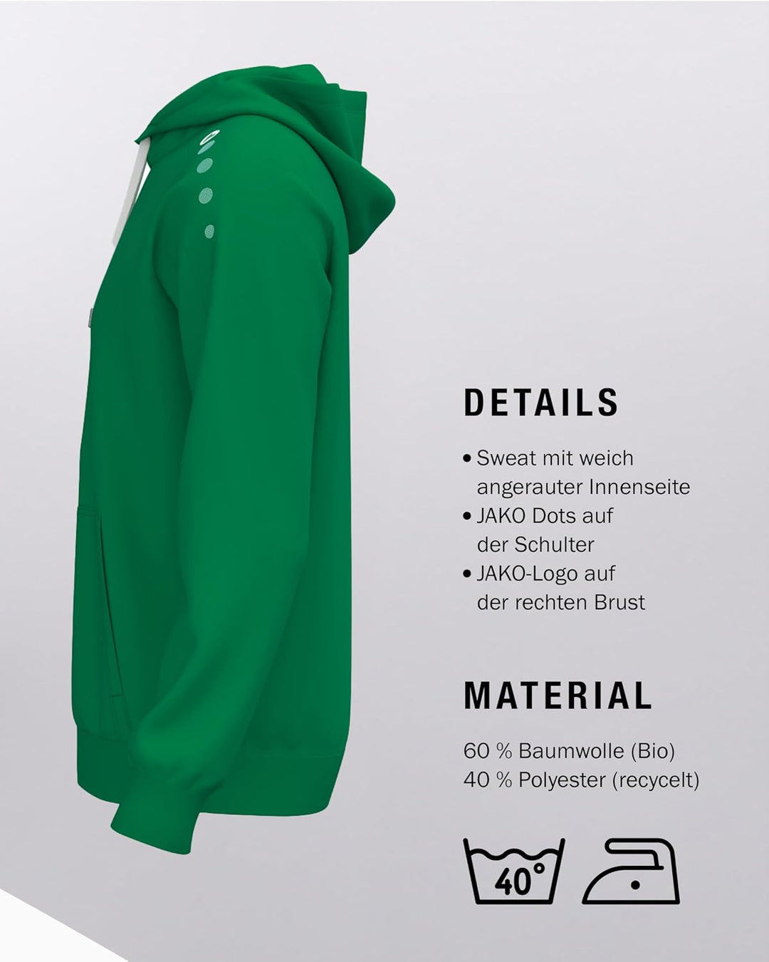 JAKO One Hoody Kids Kinder 152 Sportgrün, 152 Sportgrün