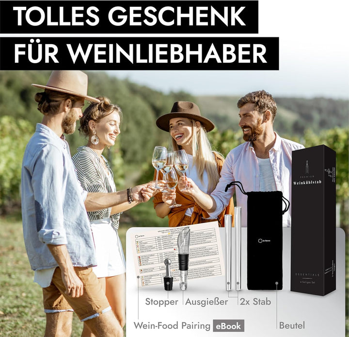 DEBARON® Premium Weinkühlstab mit Ausgiesser I Weinkühler Stab mit Extra Kühleffekt aufgrund SPT Tec