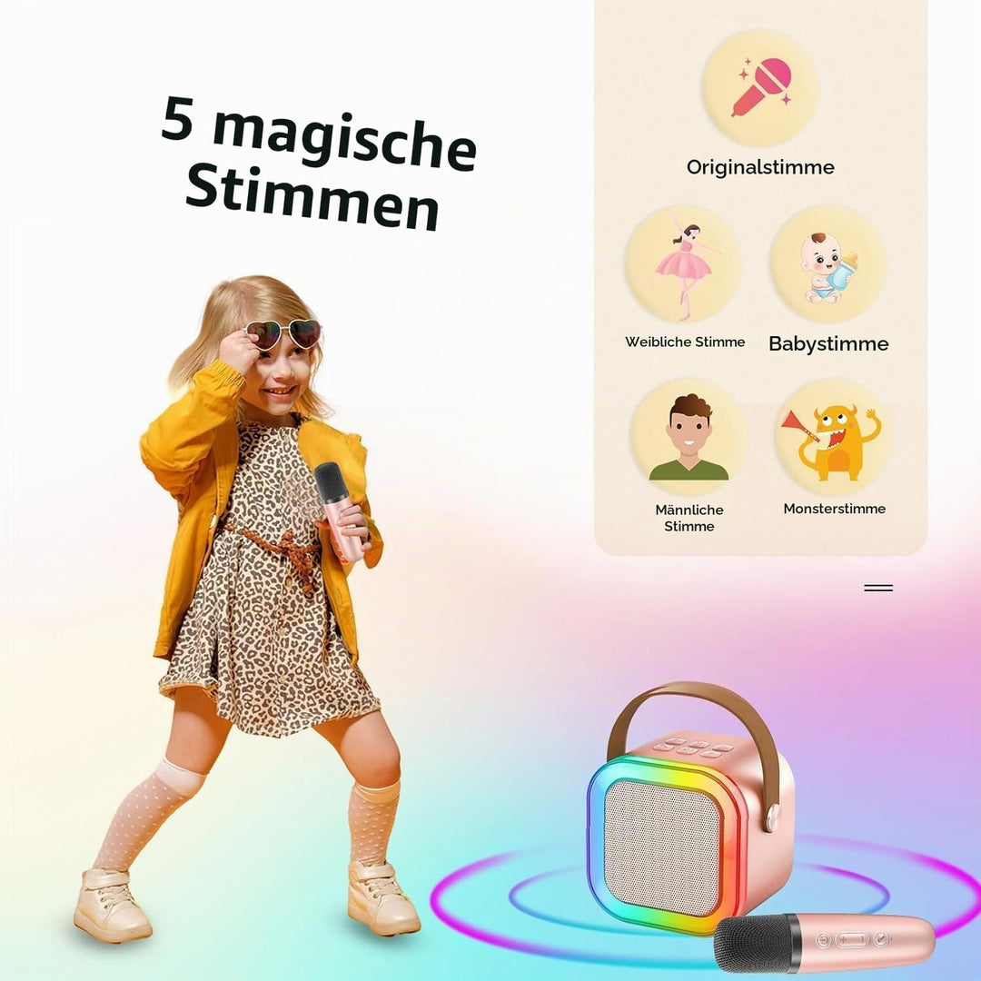 Kinder Karaoke Maschine mit 2 Mikrofonen HiFi Bluetooth Karaoke Mikrofon Spielzeug Geschenk für Jung