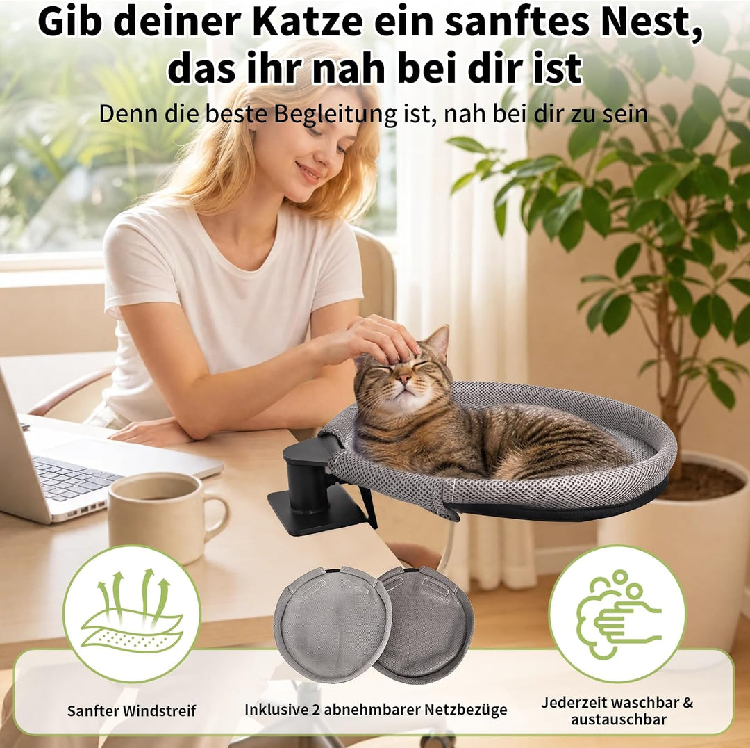Katzenbett für Schreibtisch Katzenkorb 360° Drehbar, Katzen Schreibtisch Bett bis zu 20KG, Doppelte
