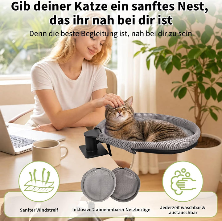Katzenbett für Schreibtisch Katzenkorb 360° Drehbar, Katzen Schreibtisch Bett bis zu 20KG, Doppelte