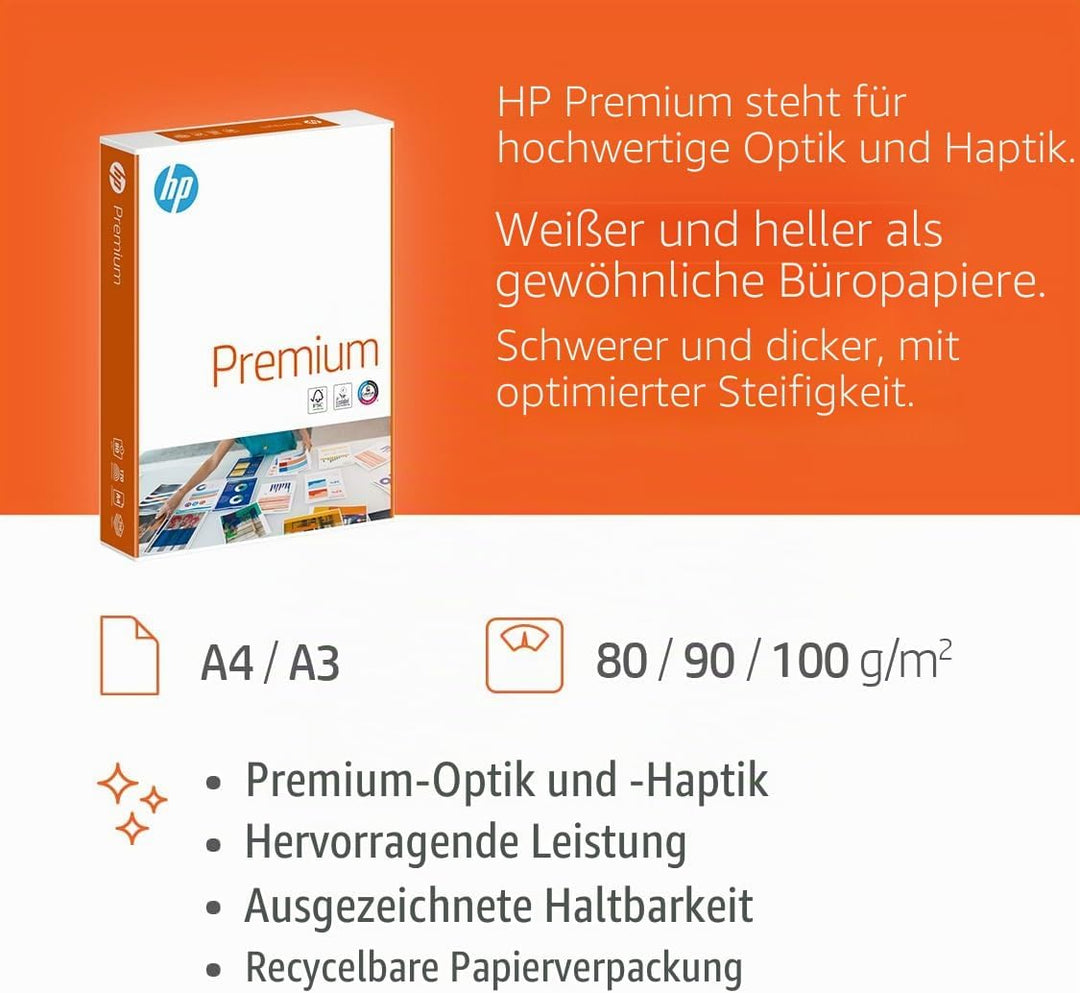 HP Druckerpapier Premium CHP 854: 100g, A4, 2.000 Blatt (4x500), extraglatt, weiss - intensive Farbe