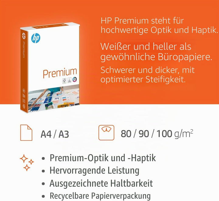 HP Druckerpapier Premium CHP 854: 100g, A4, 2.000 Blatt (4x500), extraglatt, weiss - intensive Farbe