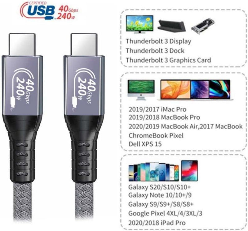 ChenYang USB4 USB C Kabel,USB-IF Zertifizierung 240W, 40Gbit/s, kompatibel mit Thunderbolt 3 und 4 m