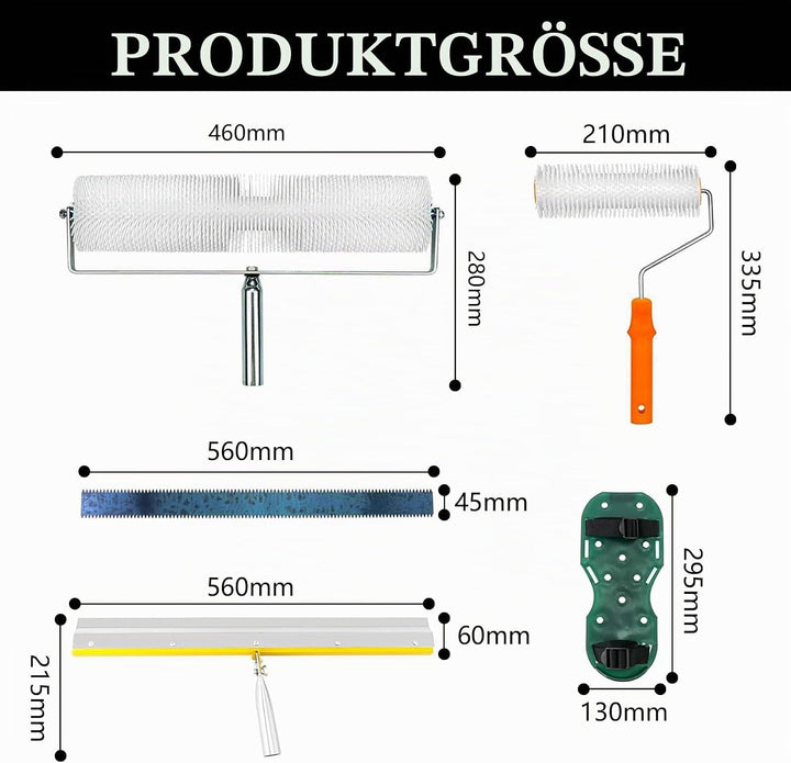 7tlg Bodenbeschichtungs Set, Entlüftungsroller Set mit 2 Entlüftungswalze 23CM+48CM Stehrakel Grossf