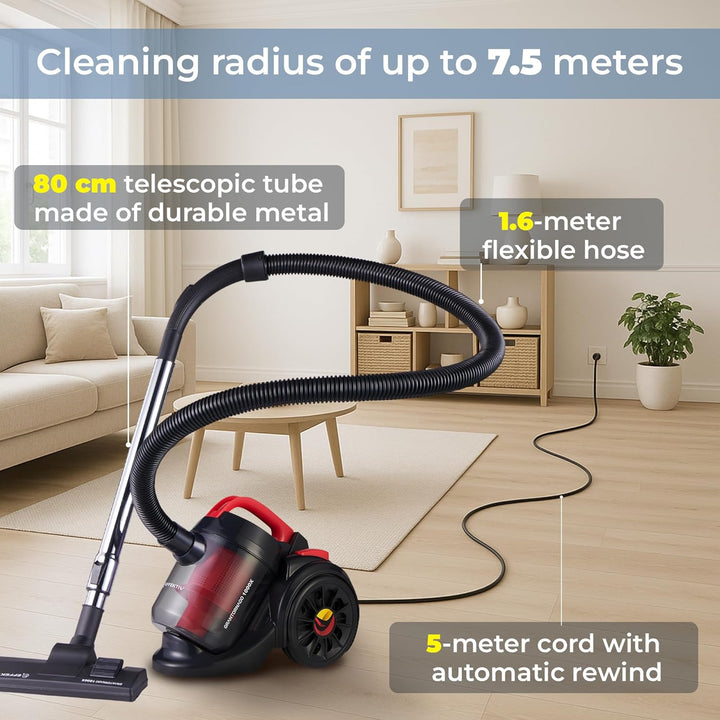 EFFEKTIV Beutelloser Staubsauger GranTornado 1000X, Cyclone 1200W Power Kompakte Bodenstaubsauger oh