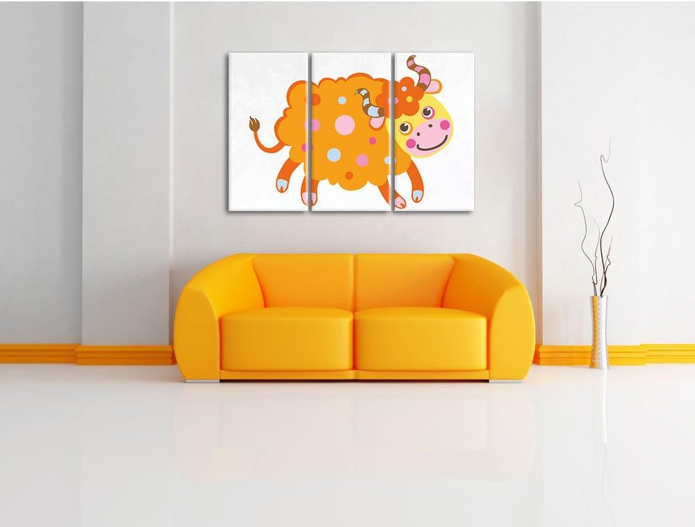 Pixxprint Niedliches Schaf mit Hörnern als Leinwandbild | Grösse: 3 Teilig (120x80) | Wandbild| Kuns