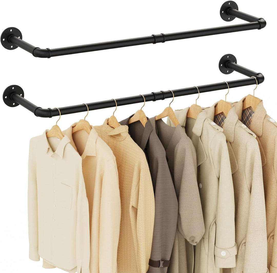 Yawinhe Industrierohr Kleiderstangen,97cm Kleiderständer für die Wand, Rustikale Kleideraufbewahrung