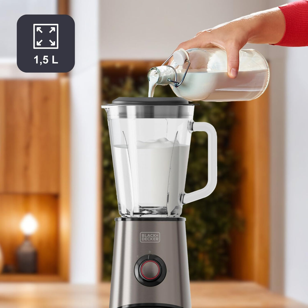 Black+Decker - Standmixer 800W | 1,5L Glasbehälter | 4 Edelstahlklingen | Pulsfunktion & Easy-Clean