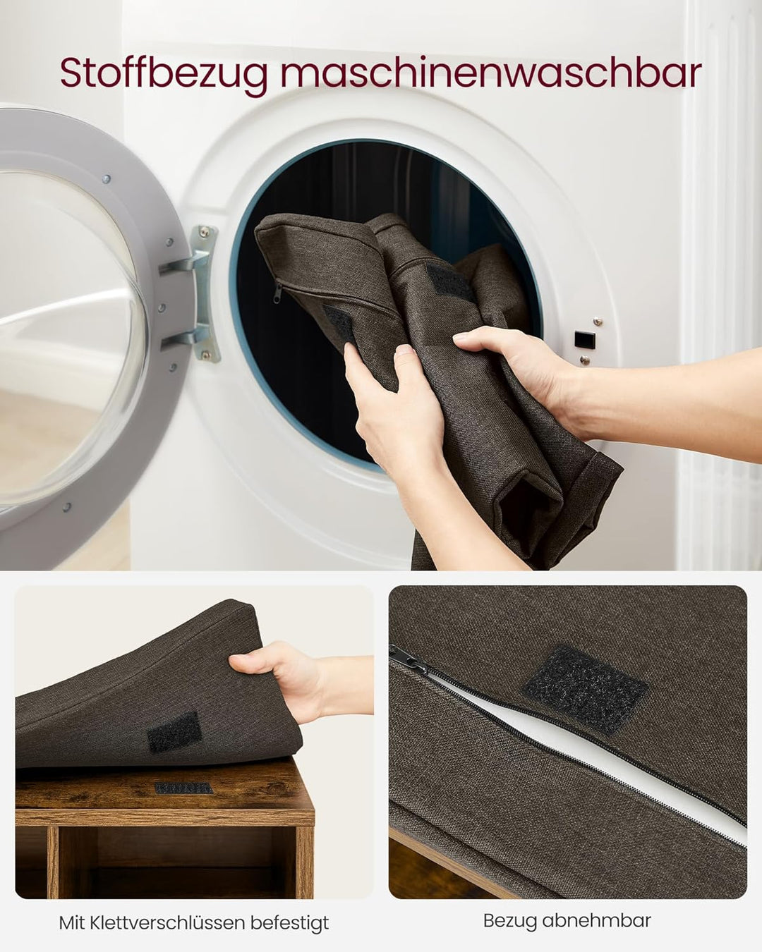 VASAGLE Schuhbank, Schuhregal mit Sitzfläche, Sitzbank mit Stauraum, Kissen, 6 Fächer, verstellbare