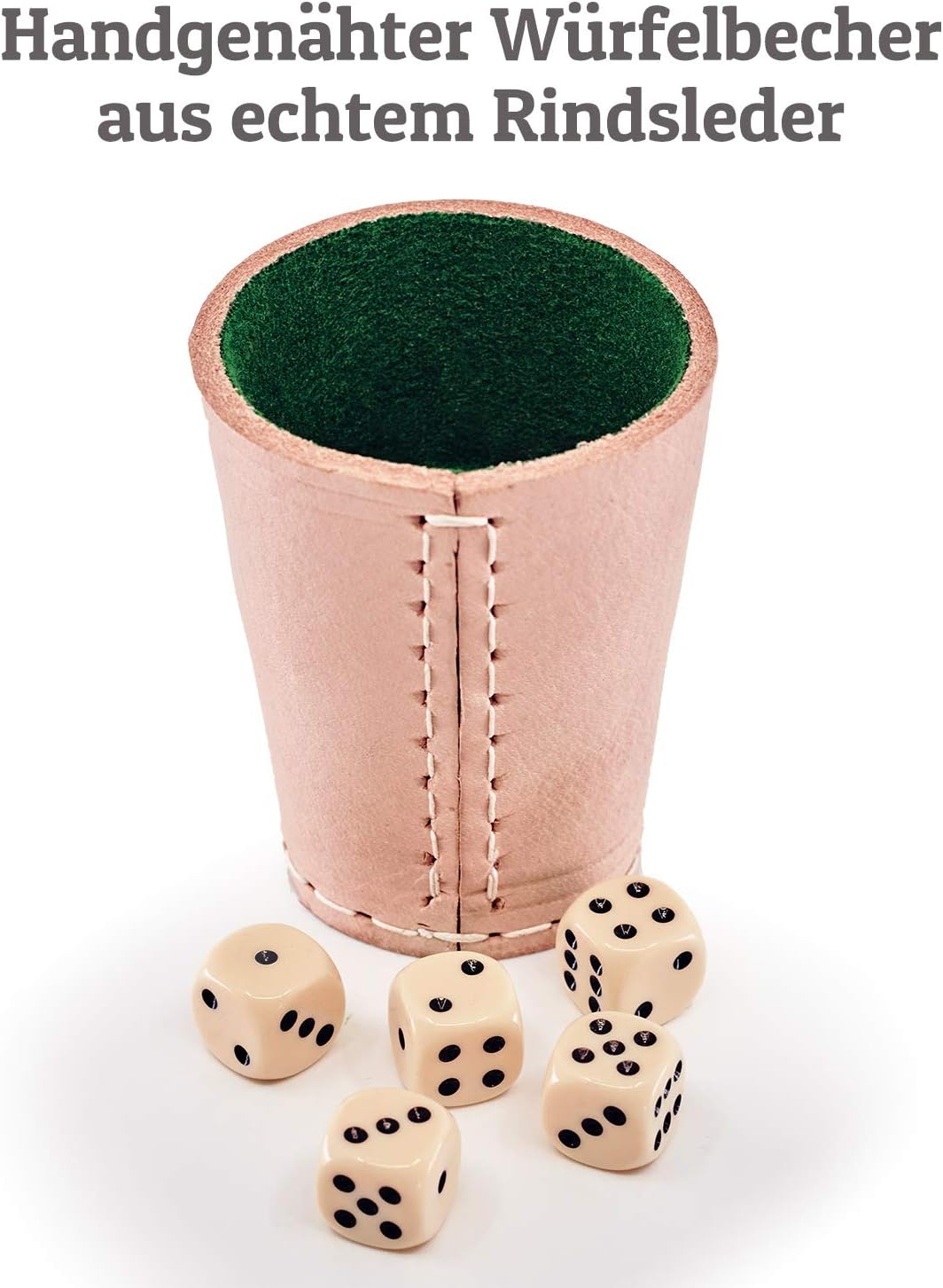 Diamandi Leder Würfelbecher mit Gravur - Personalisierung von Name + Motiv zur Auswahl inkl. 6 Würfe