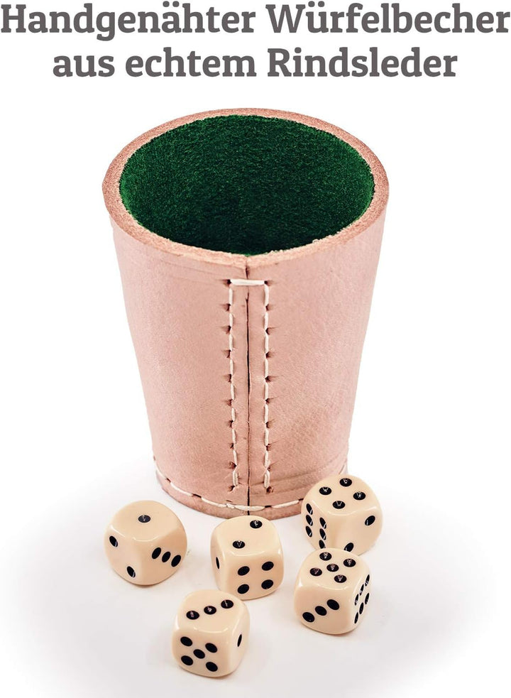 Diamandi Leder Würfelbecher mit Gravur - Personalisierung von Name + Motiv zur Auswahl inkl. 6 Würfe
