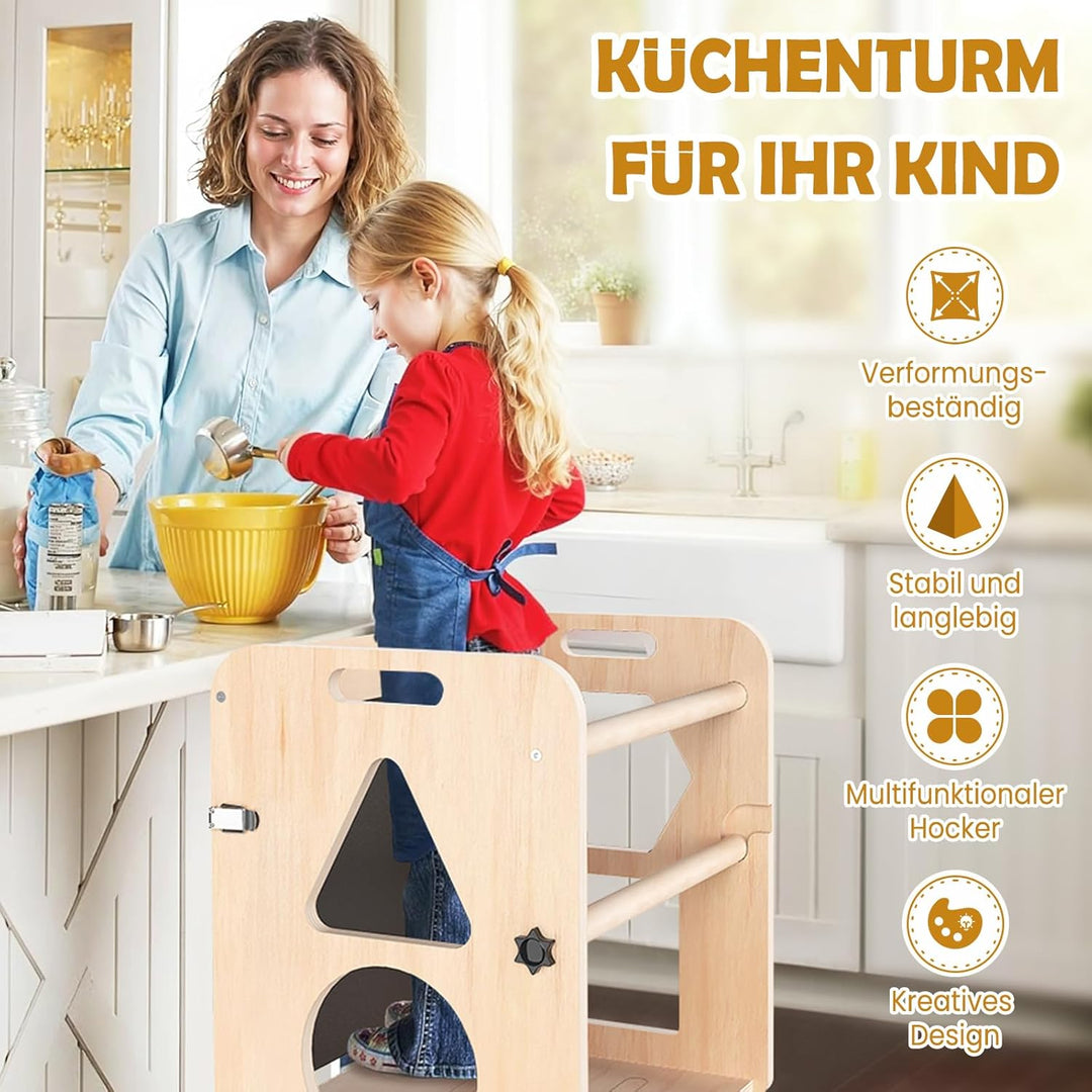 Lernturm ab 1 Jahr | 3 in 1 Learning Tower für Kinder | Klappbare Tritthocker mit Tafel | Lernturm F