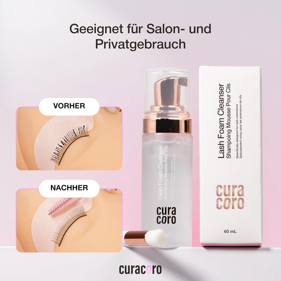 Curacoro 60ML Wimpernreiniger (Duftfrei) – Wimpernshampoo für Wimpernverlängerungen, Schaumreiniger