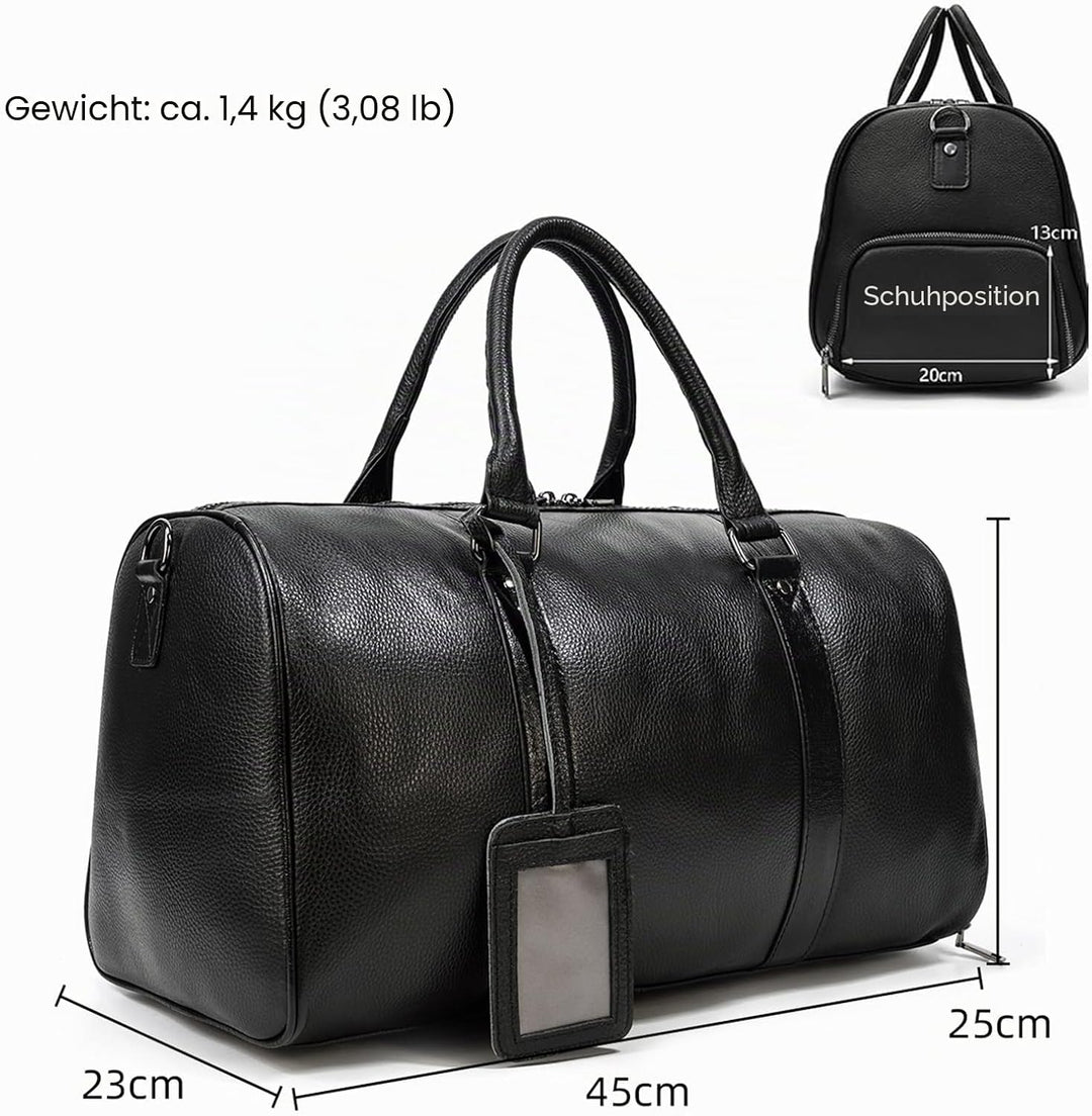 Luufan Unisex Leder Reisetasche Vintage Reisetasche Schwarz, Schwarz