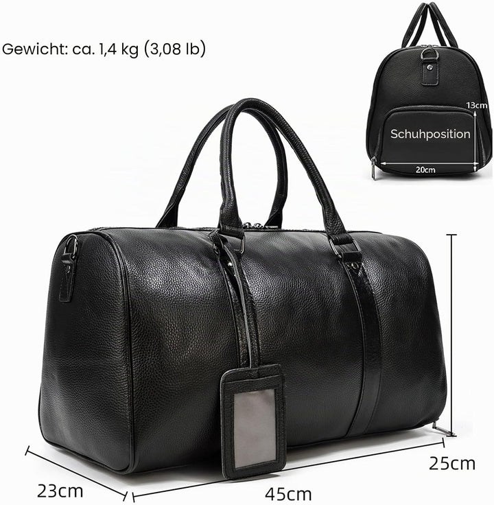 Luufan Unisex Leder Reisetasche Vintage Reisetasche Schwarz, Schwarz