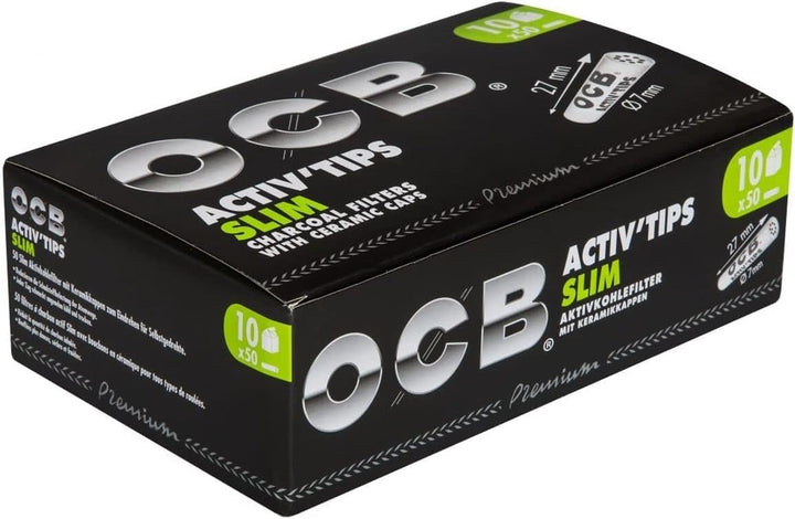 OCB Activ'Tips Slim Aktivkohlefilter mit Keramikkappen 1er pack 500 filtertips