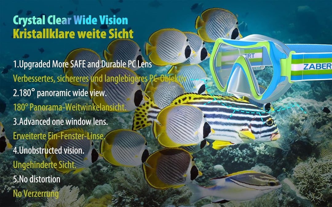 ZABERT Prämie Kinder Taucherbrille,Kinder Schwimmbrille für 2-14 Jahre Jungen Mädchen, bequem elasti