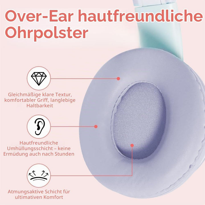 Kinder Bluetooth Kopfhörer, Katzenohr LED Lichter, Bluetooth 5.3 Stereo, Verstellbares Kopfband, 85d