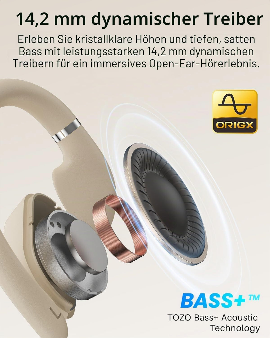 TOZO OpenWear Kabellose Bluetooth-Kopfhörer, ENC-Anrufe, 14,2mm Treiber, 38 Std Wiedergabe,LED-Anzei