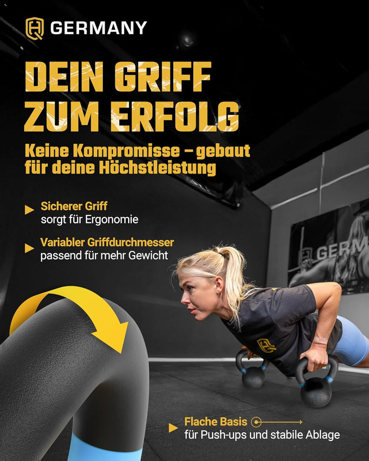 HQ Germany® Powdercoat Kettlebell | Vollguss | 2-32kg | Starter-Sets | ±2,0% Gewichtstoleranz +Start